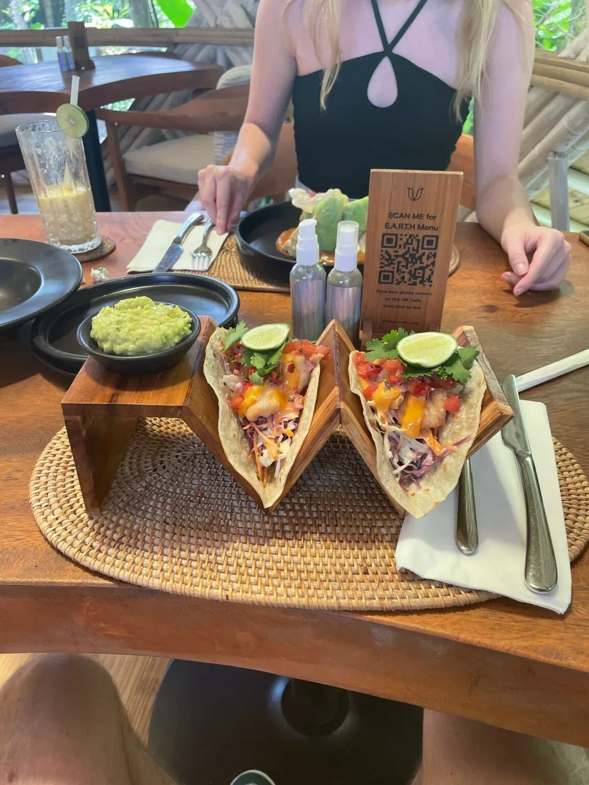 Fish taco dinner at Ulaman Bali Eco resort restaurant