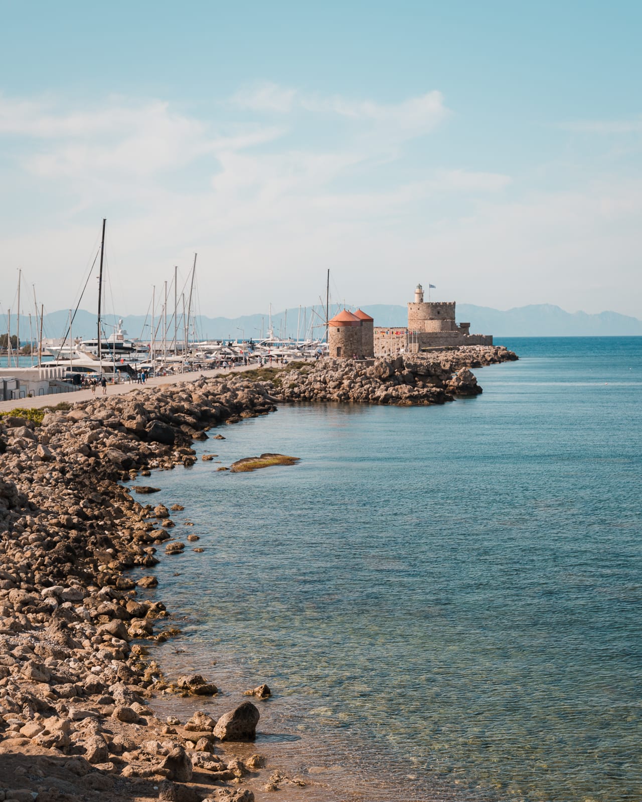 rhodes old town pier next to ocean