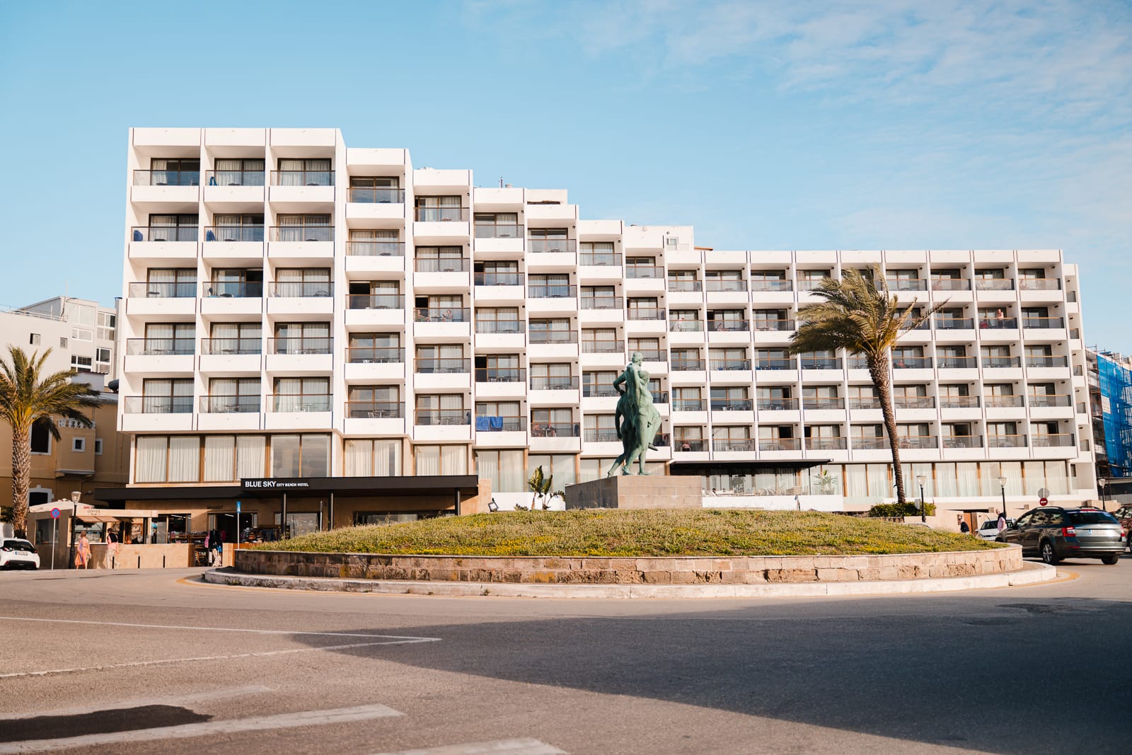 the front of blue sky city beach hotel in rhodes