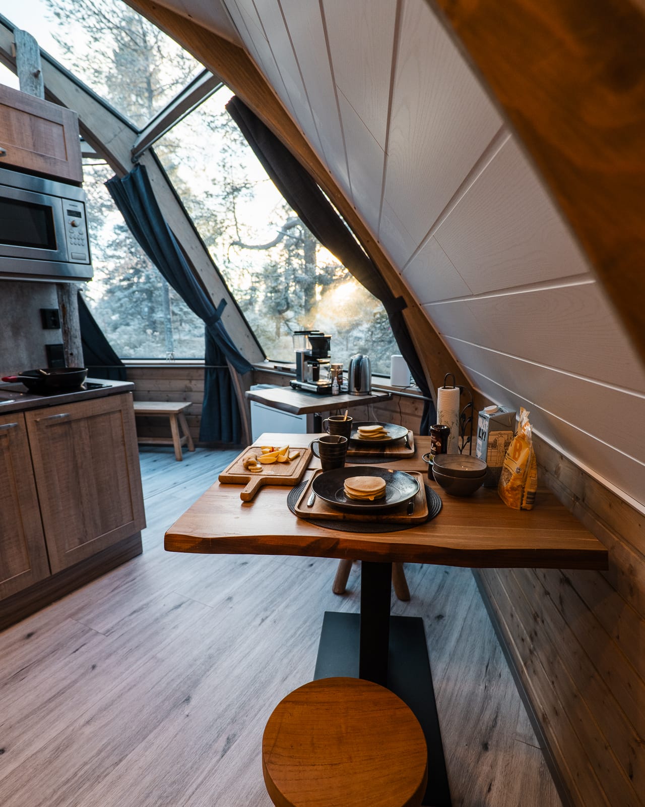 kitchen and table in igloo hotel at syote igloo in lapland