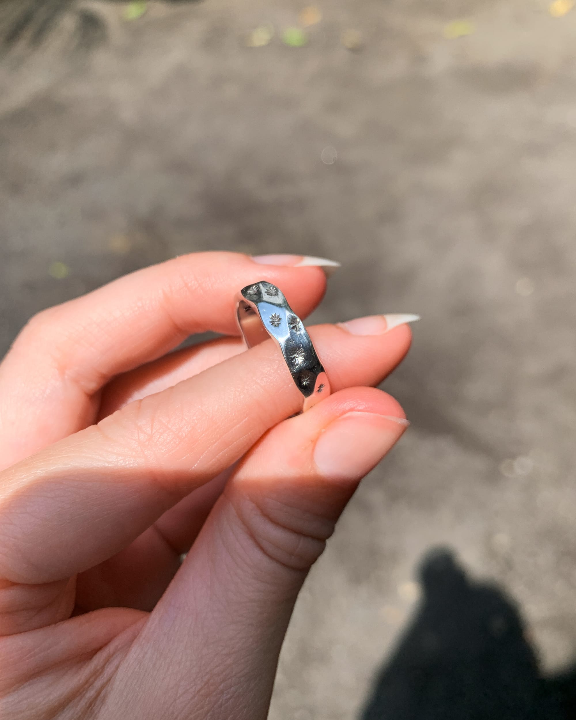 silver ring with indents made at a silver jewellery-making class in Bali