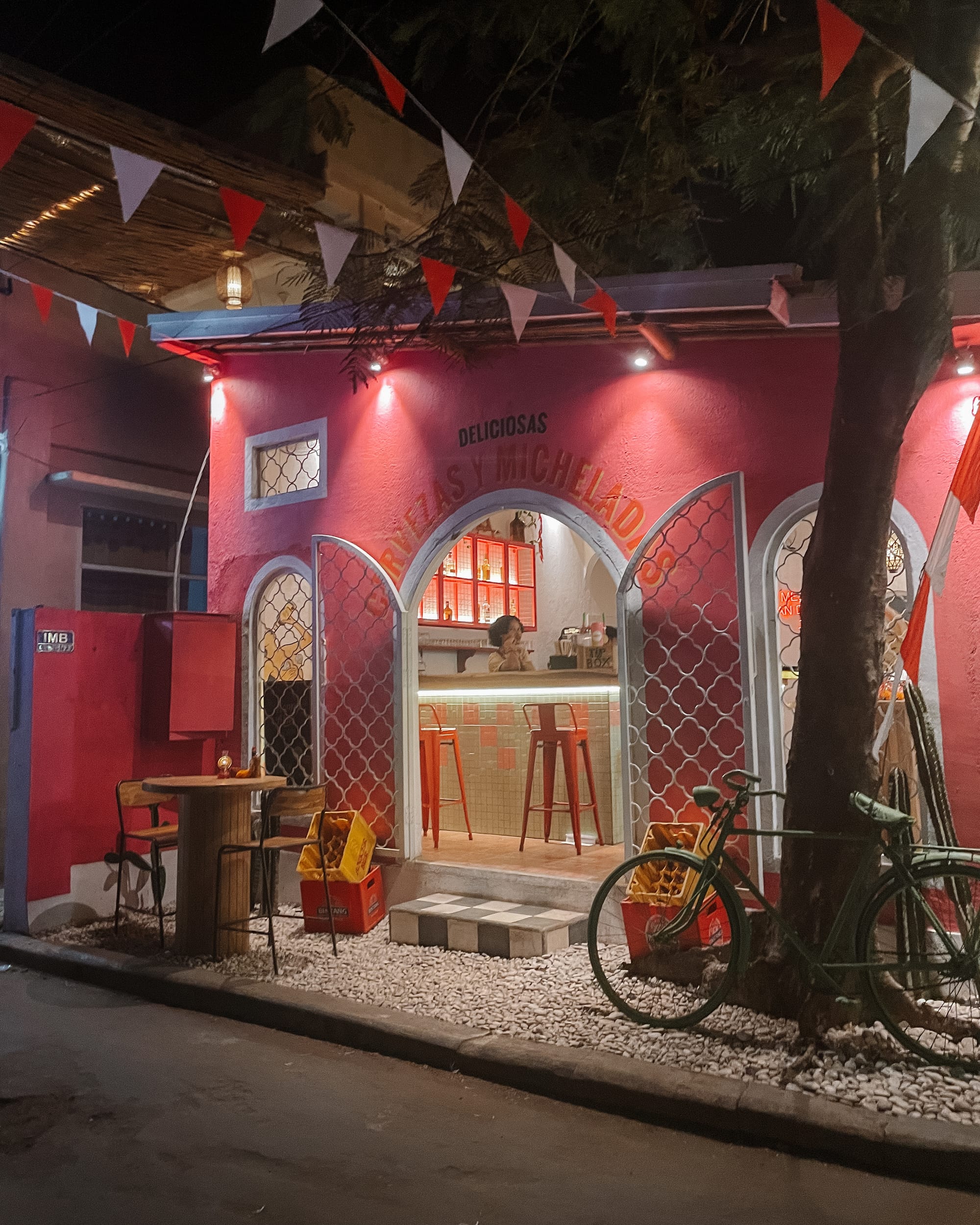 pink building at Chupito mexican gili air
