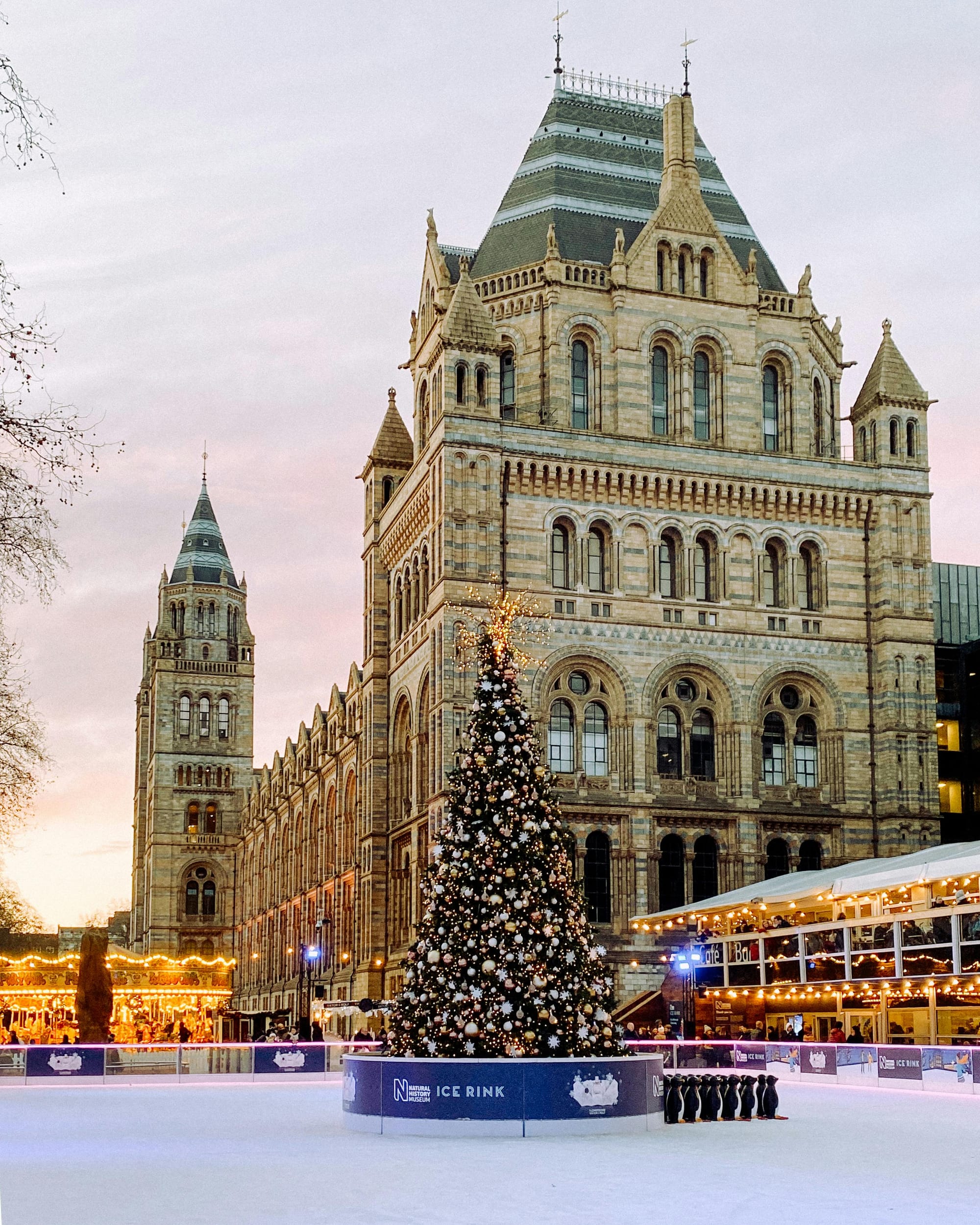 ice skating rink in london at christmas outside the natural history museum