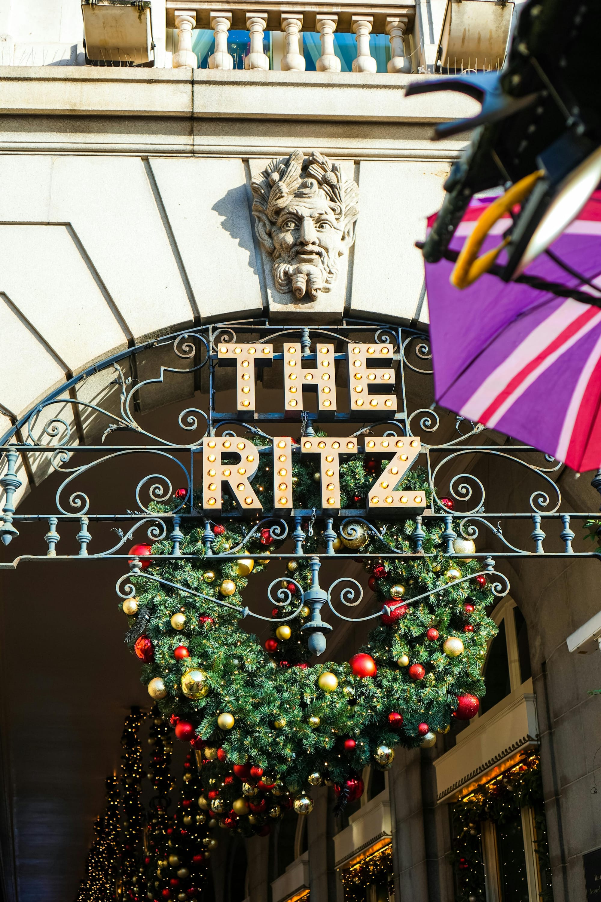 the ritz london covered in christmas decorations