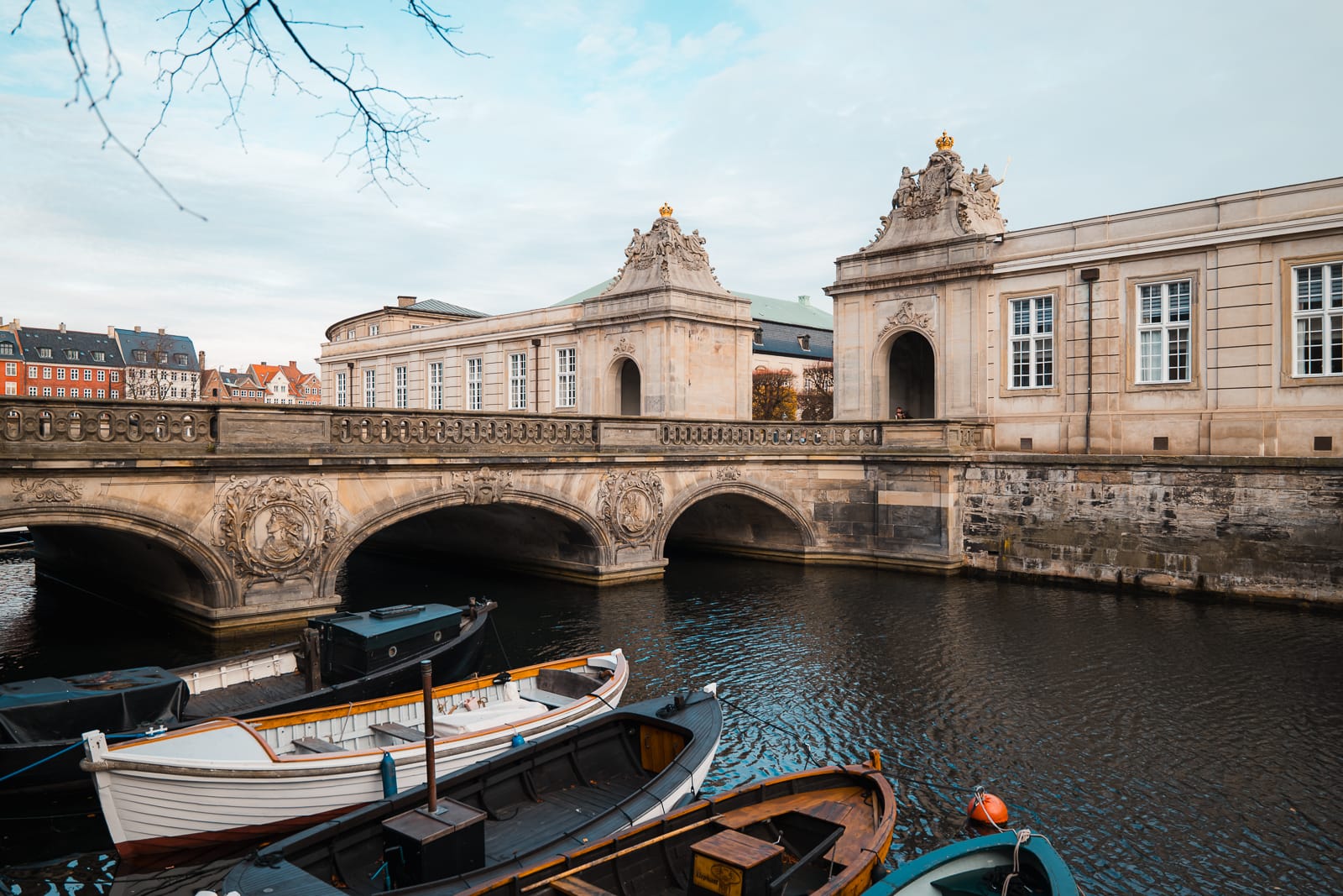 bridge, boats and canal in copenhagen