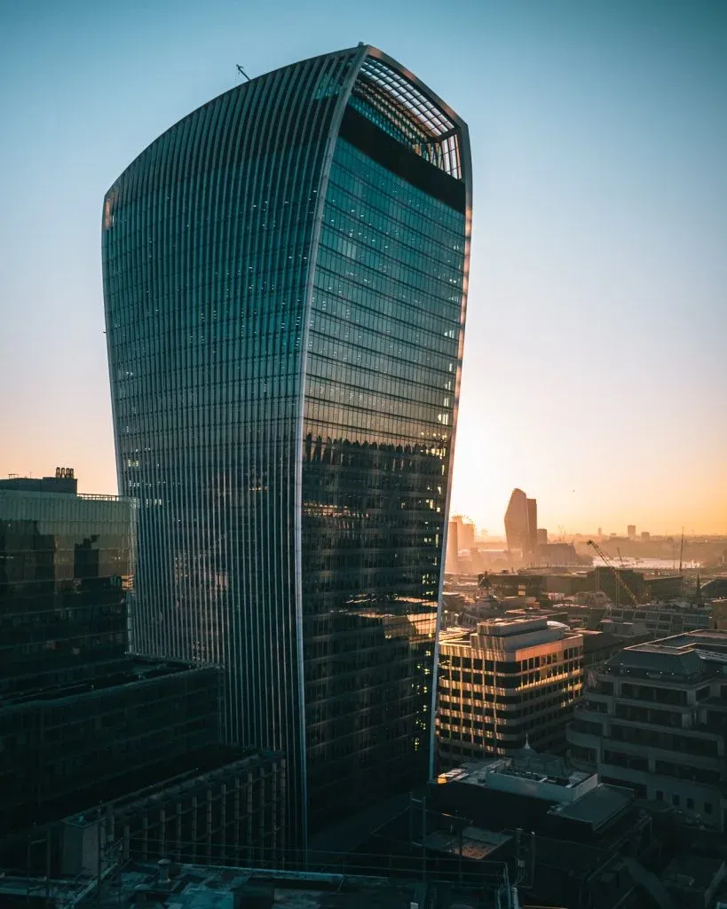 Panoramic view of London skyline from inside the Sky Garden
