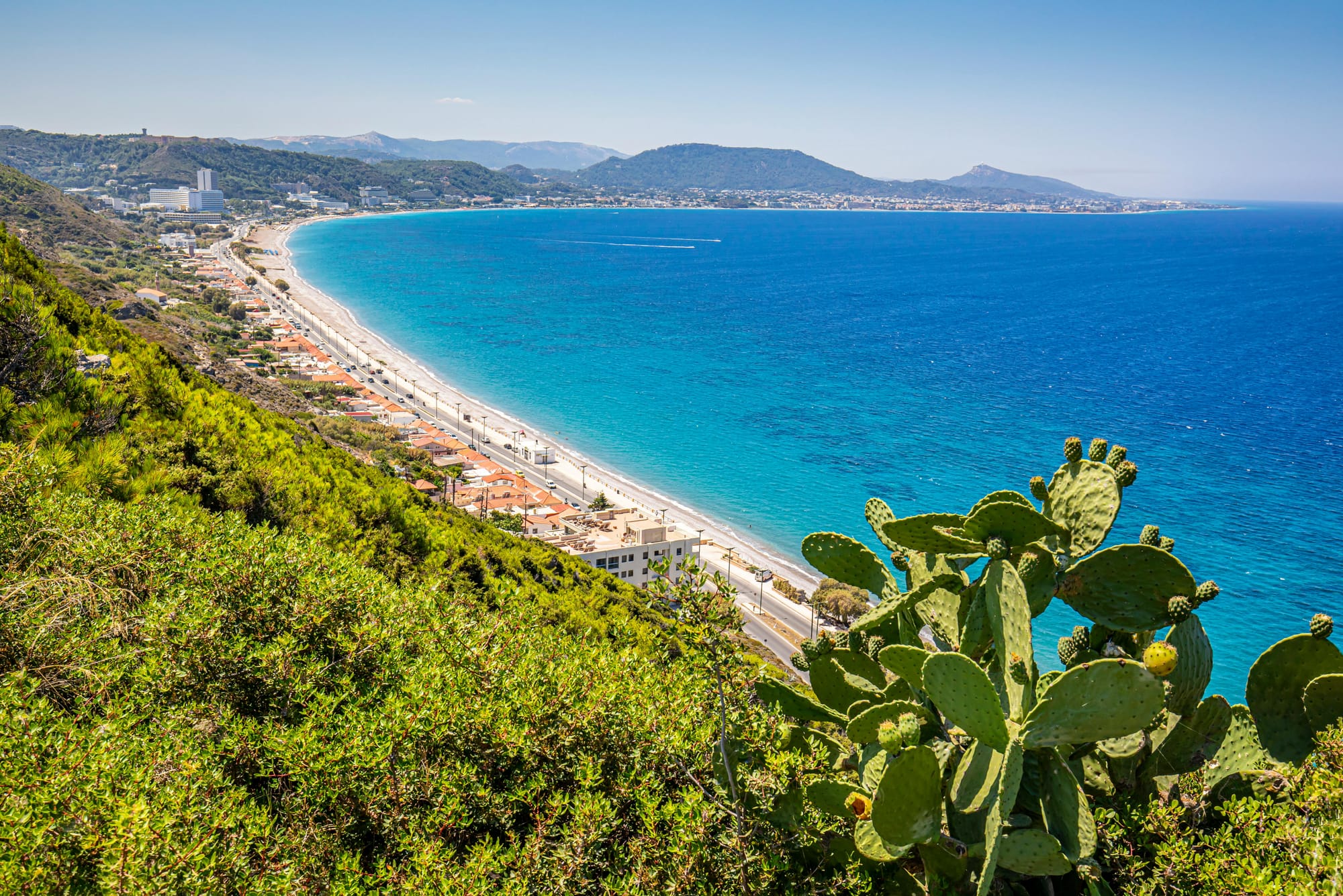 aerial view of rhodes beach and ocean 