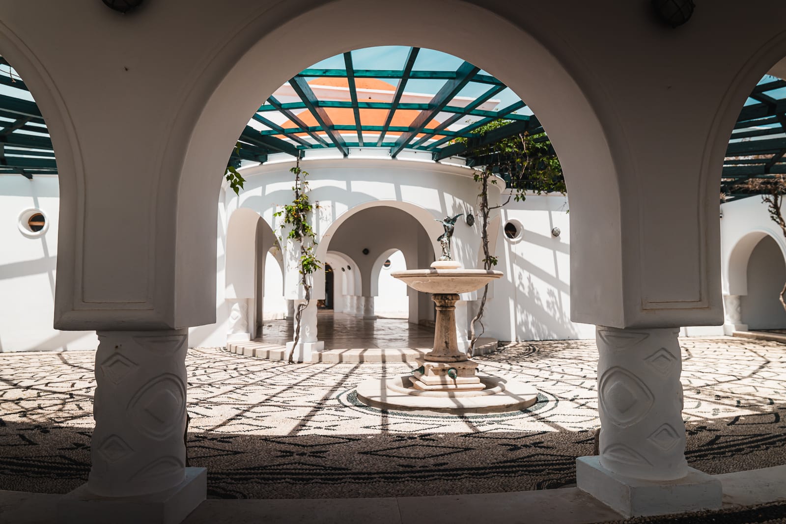 white stone archway at Kalithea Springs in Rhode
