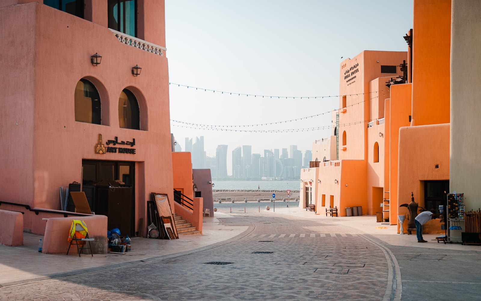 colourful buildings and Doha city skyline at the Mina District